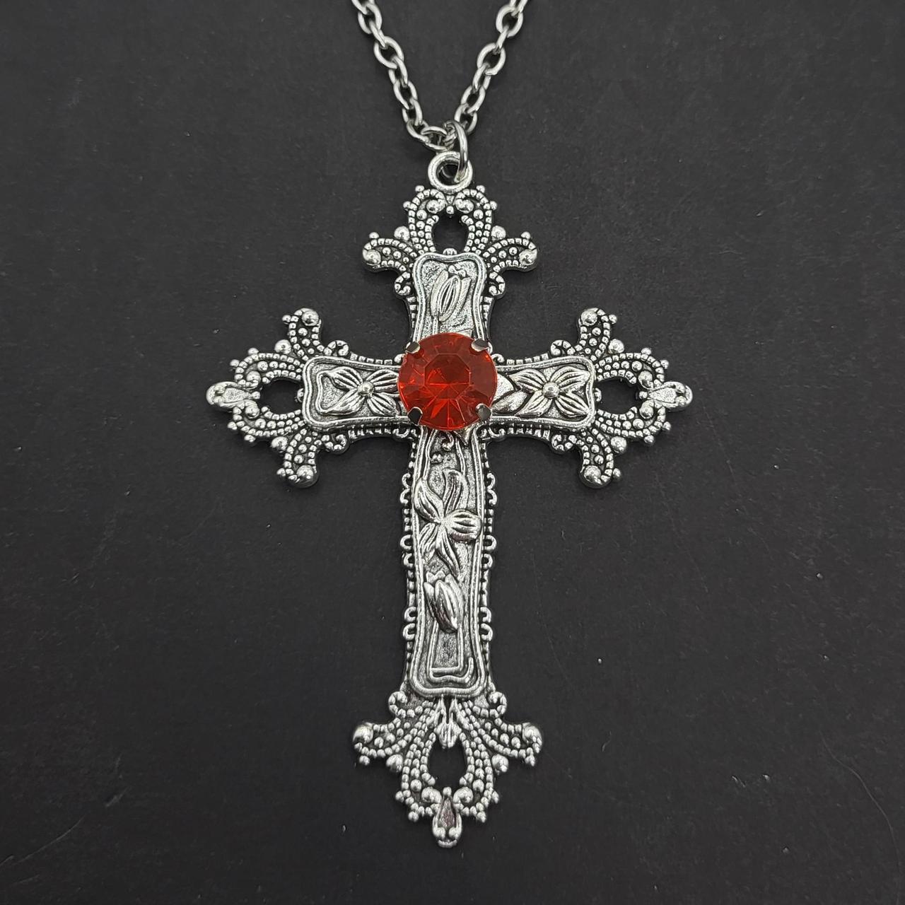 Gothic Red Cross Necklace