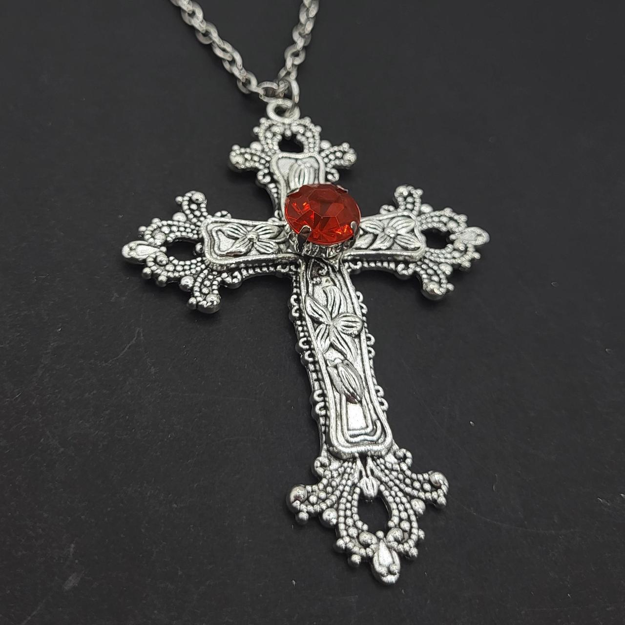 Gothic Red Cross Necklace