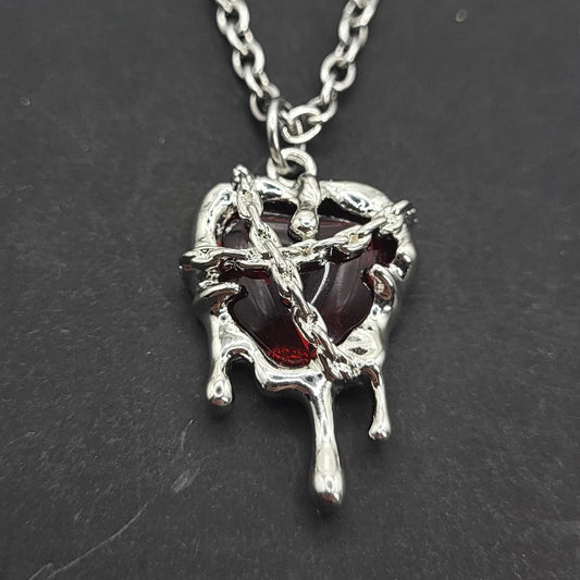 Y2K Red Chain Heart Necklace - stainless steel chain