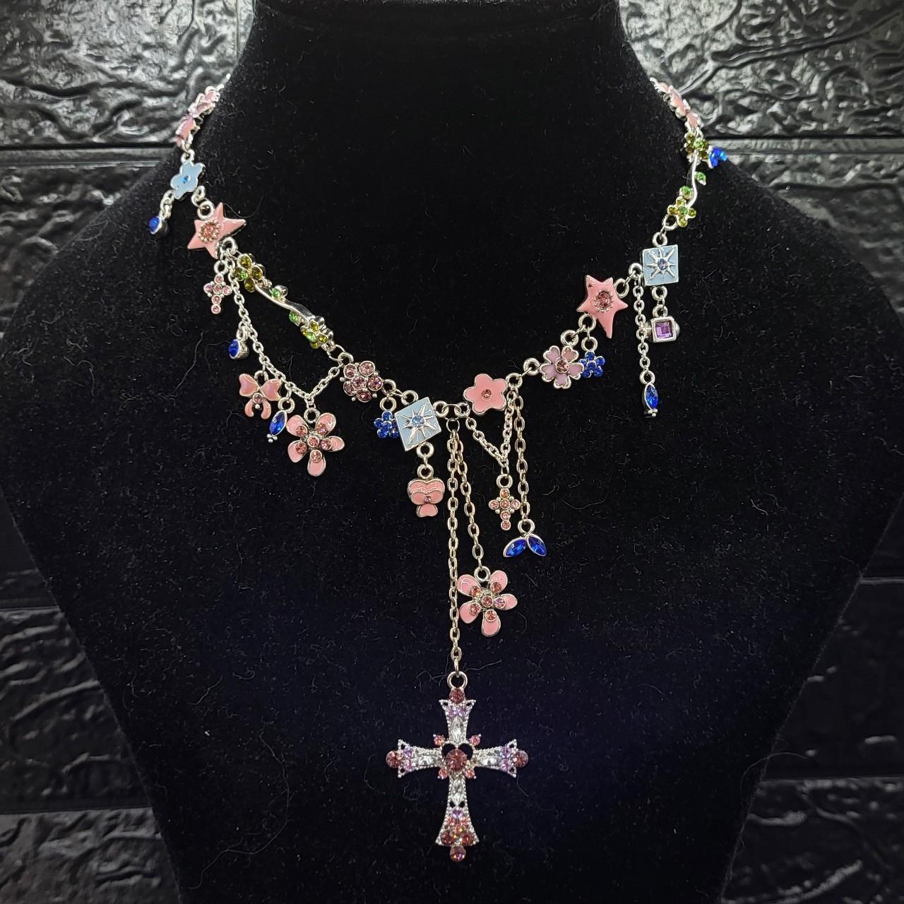 Pastel Flower Cross Necklace