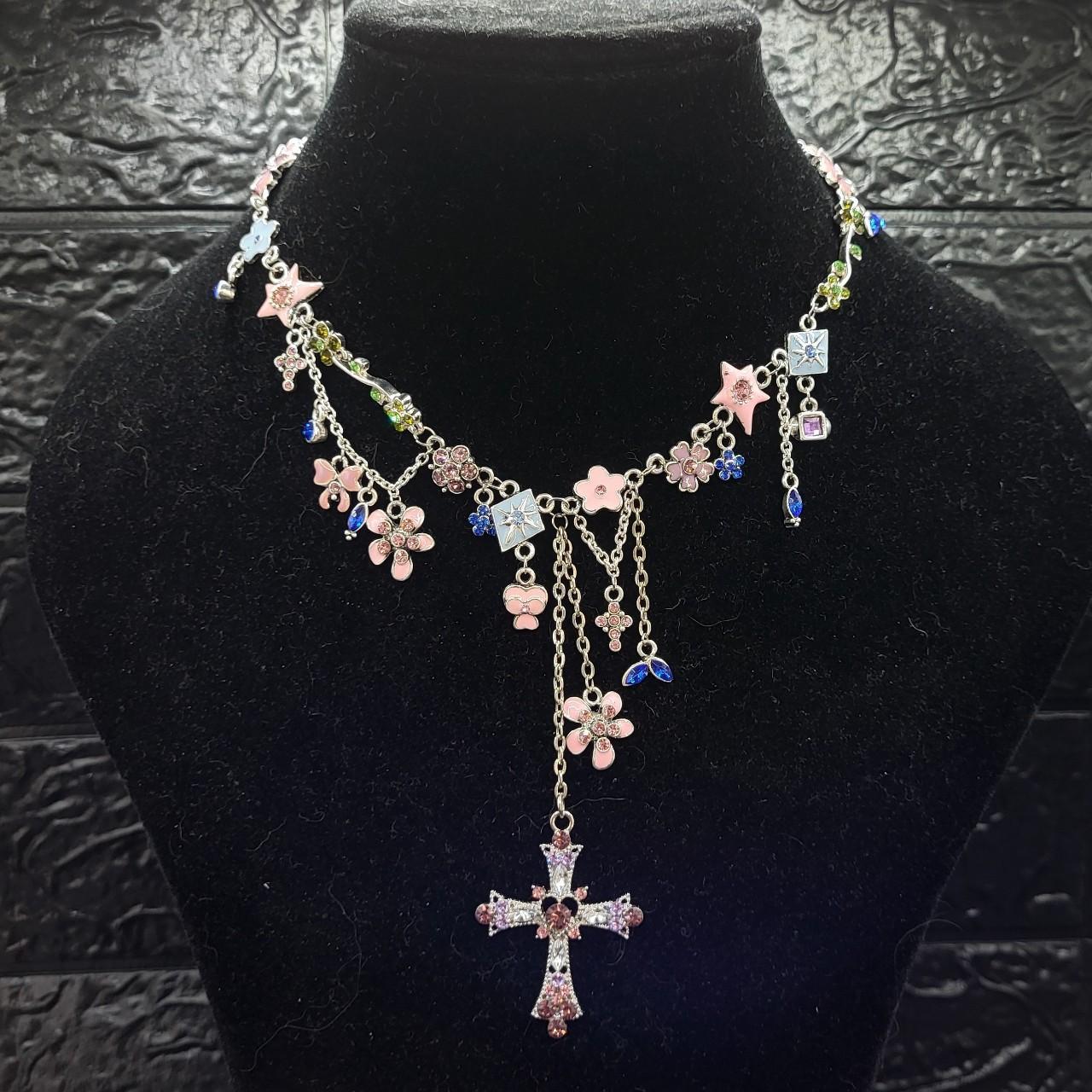 Pastel Flower Cross Necklace