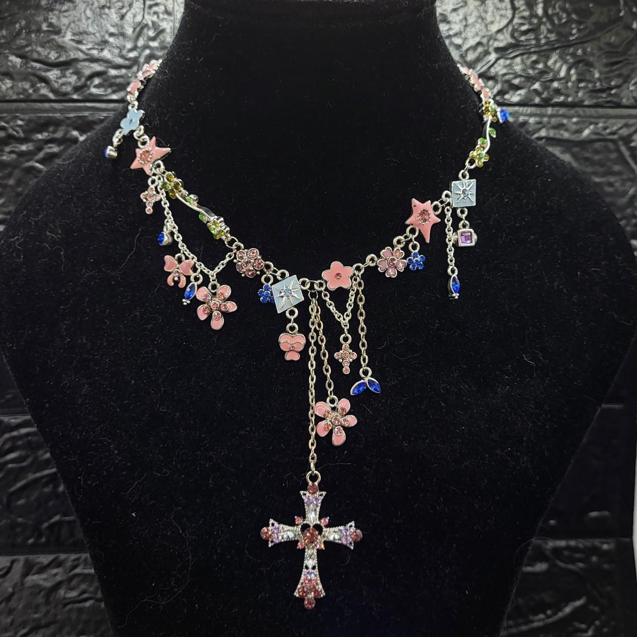 Pastel Flower Cross Necklace