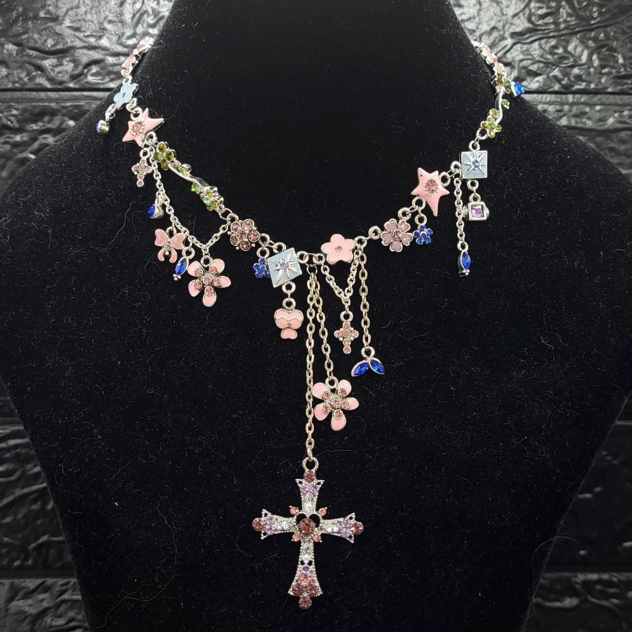 Pastel Flower Cross Necklace