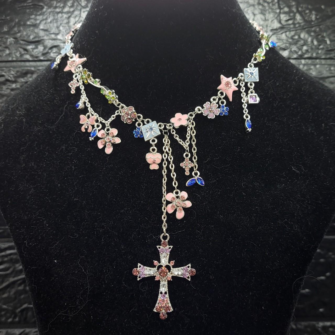 Pastel Flower Cross Necklace