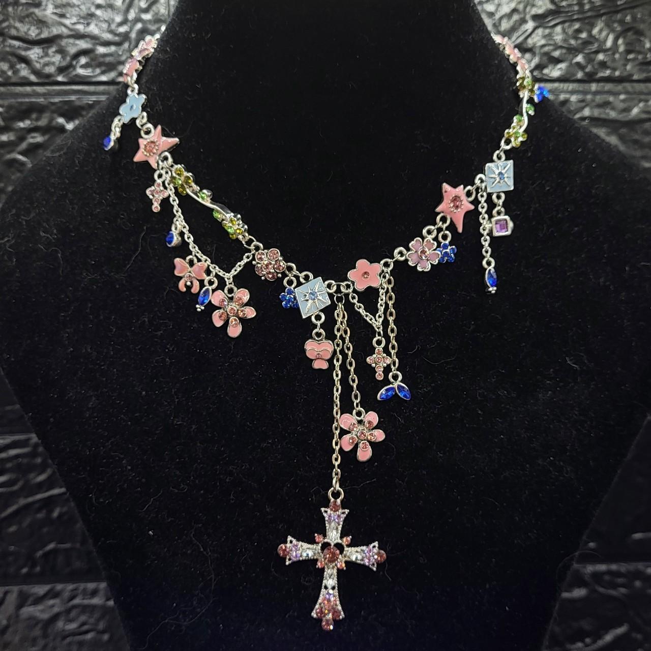 Pastel Flower Cross Necklace