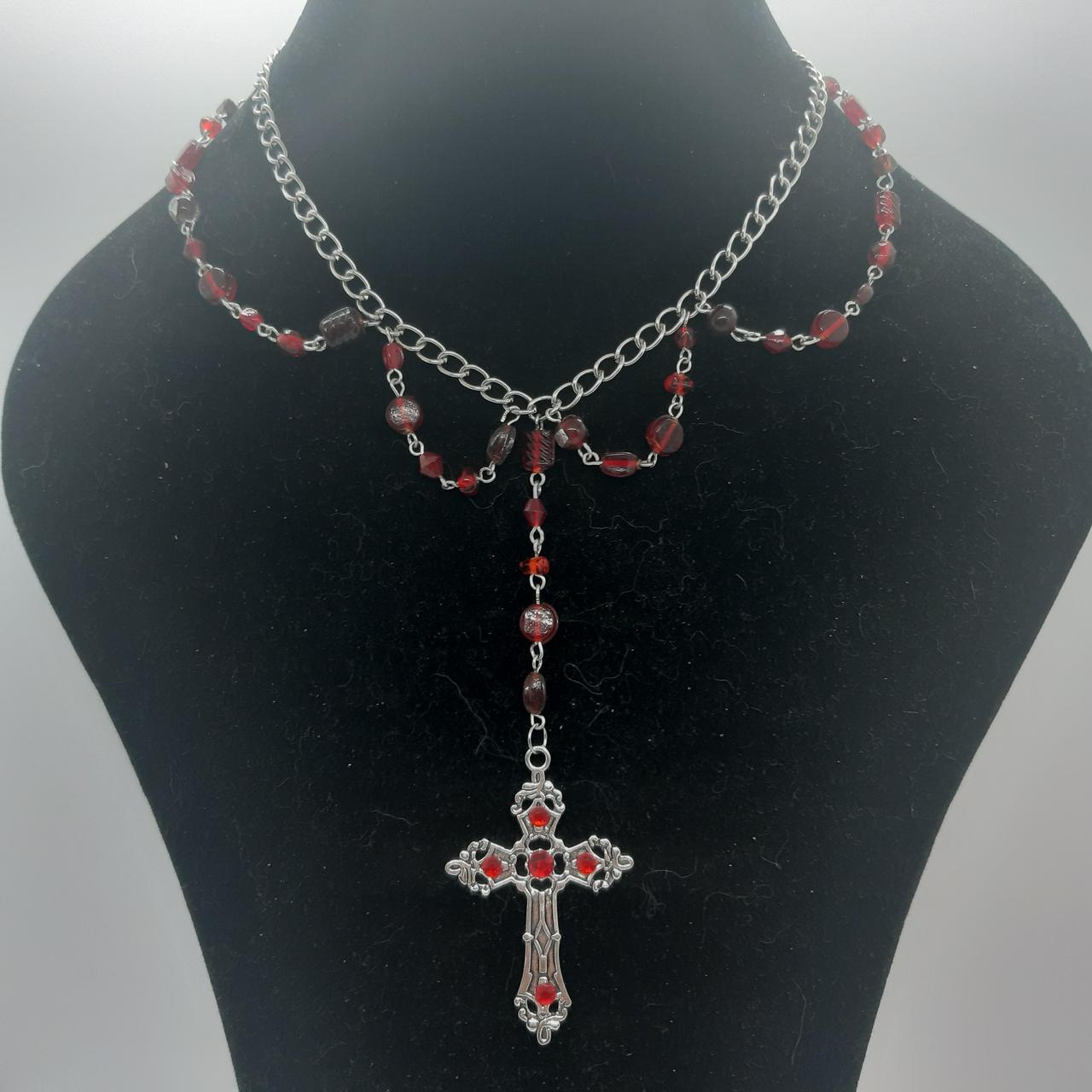 Gothic Red Cross Necklace