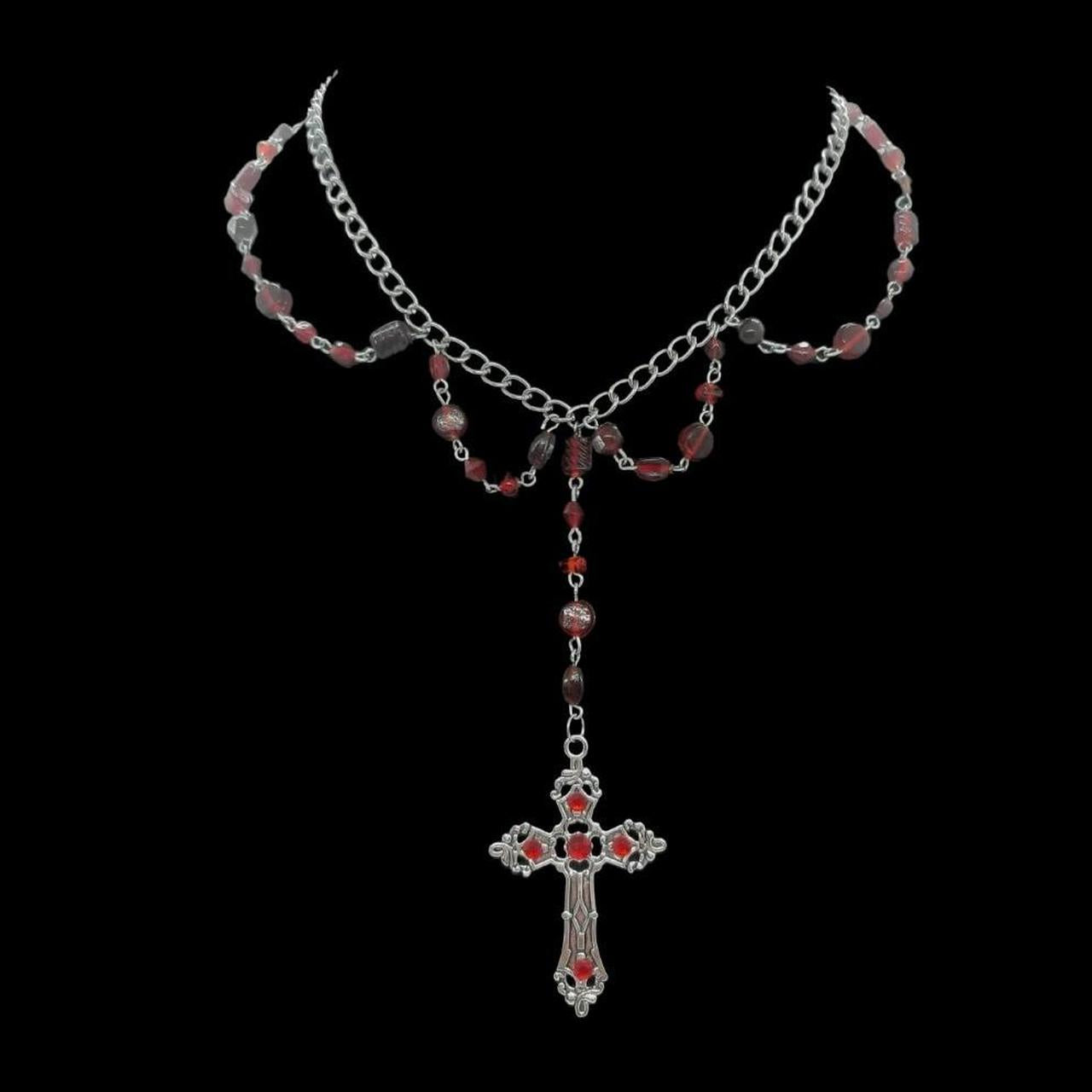 Gothic Red Cross Necklace