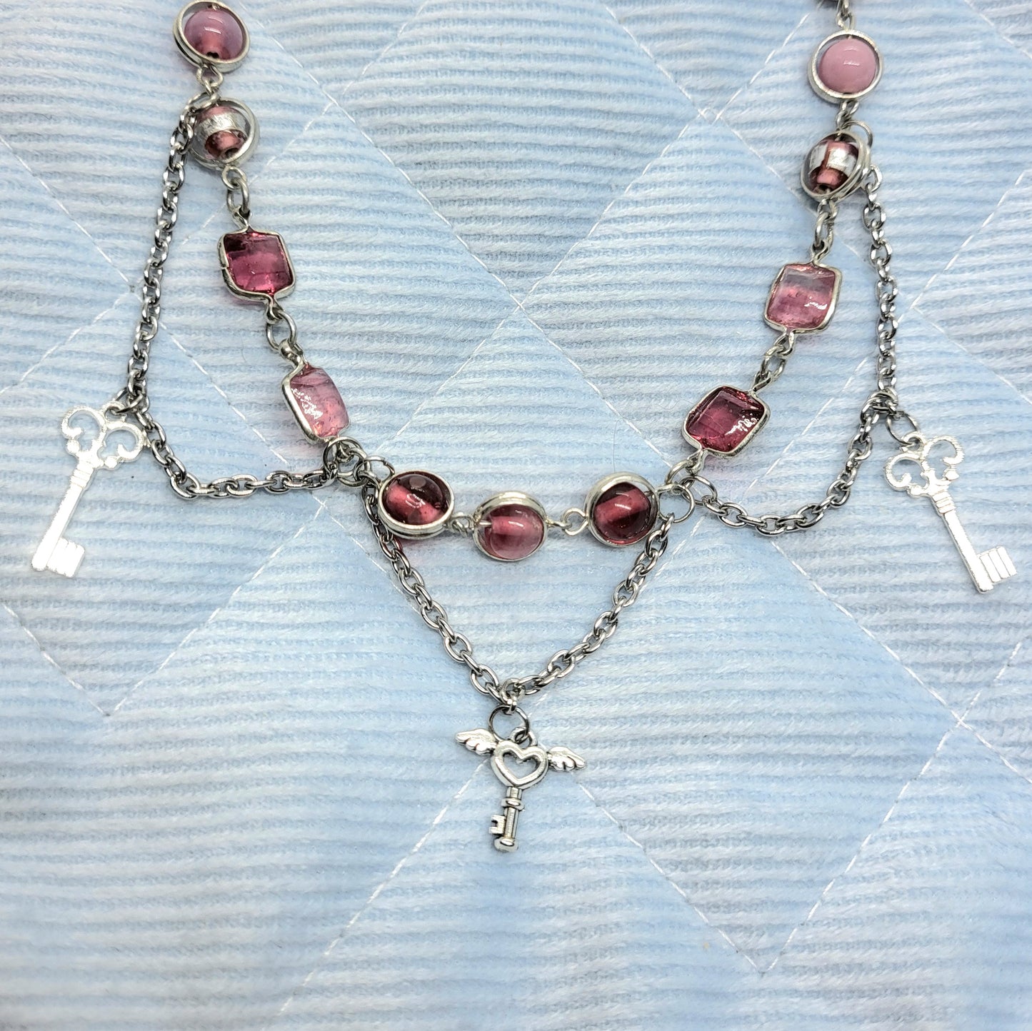 Pink Beaded Lovekey Necklace