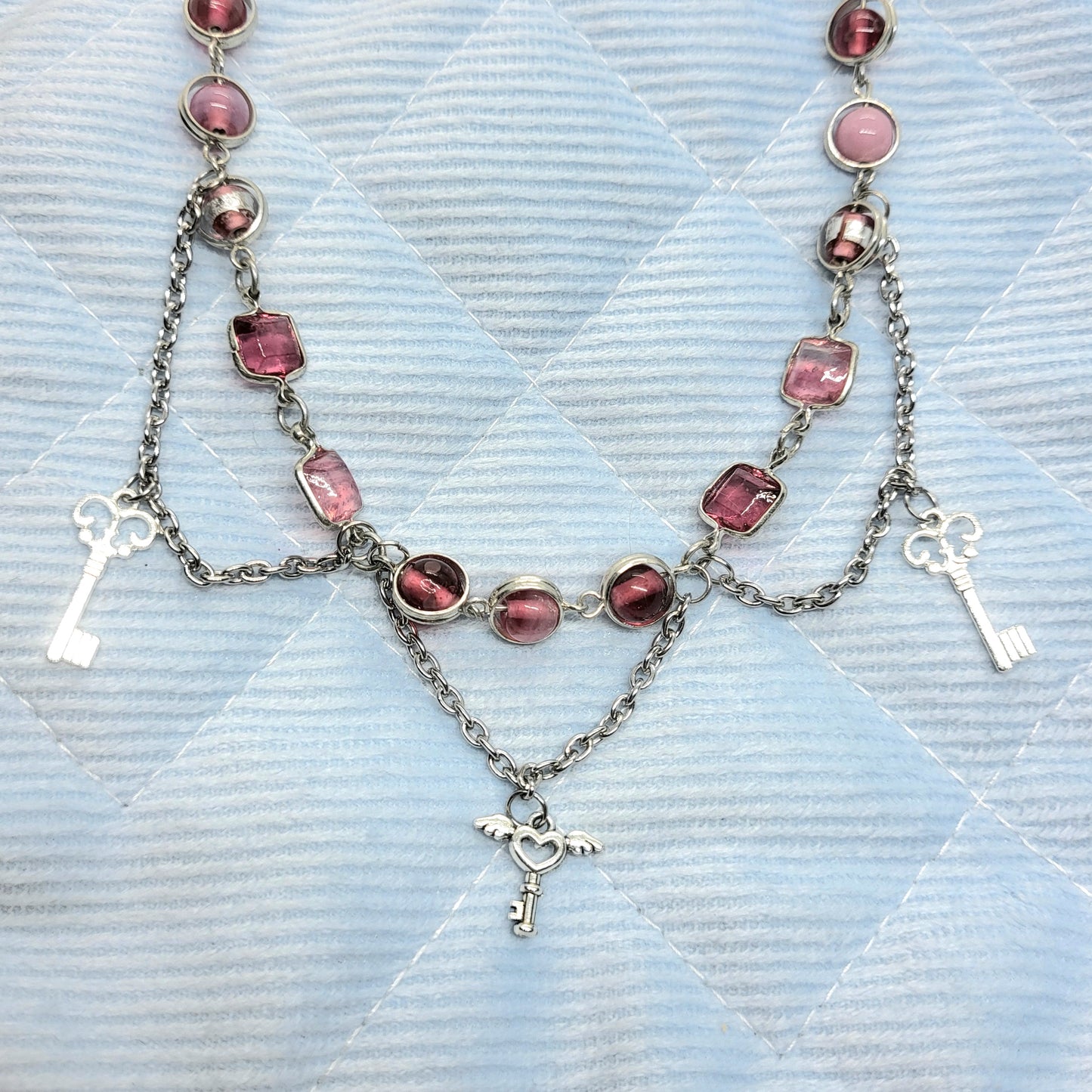 Pink Beaded Lovekey Necklace