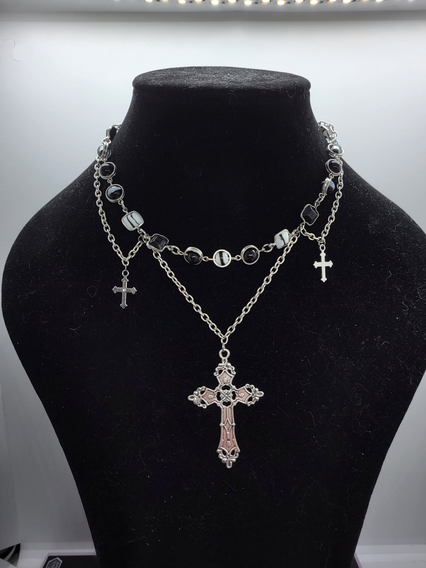 Black and White Cross Necklace