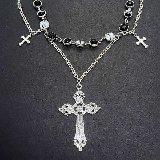 Black and White Cross Necklace