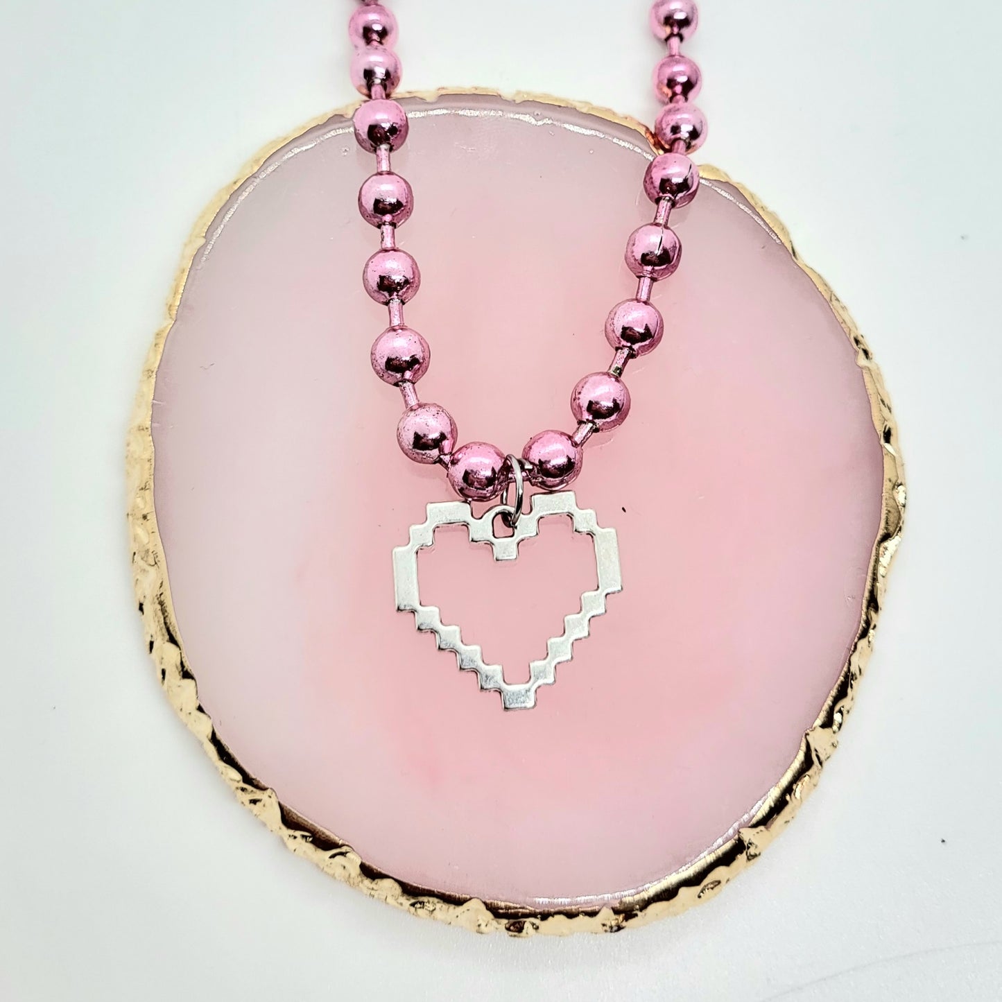 Chunky Pink Ballchain with Pixel Heart