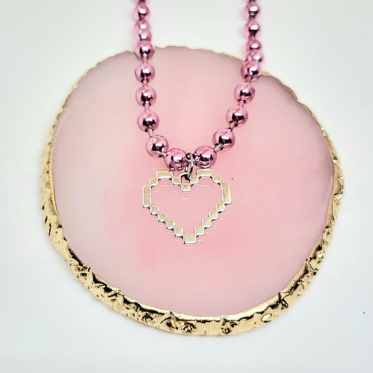 Chunky Pink Ballchain with Pixel Heart