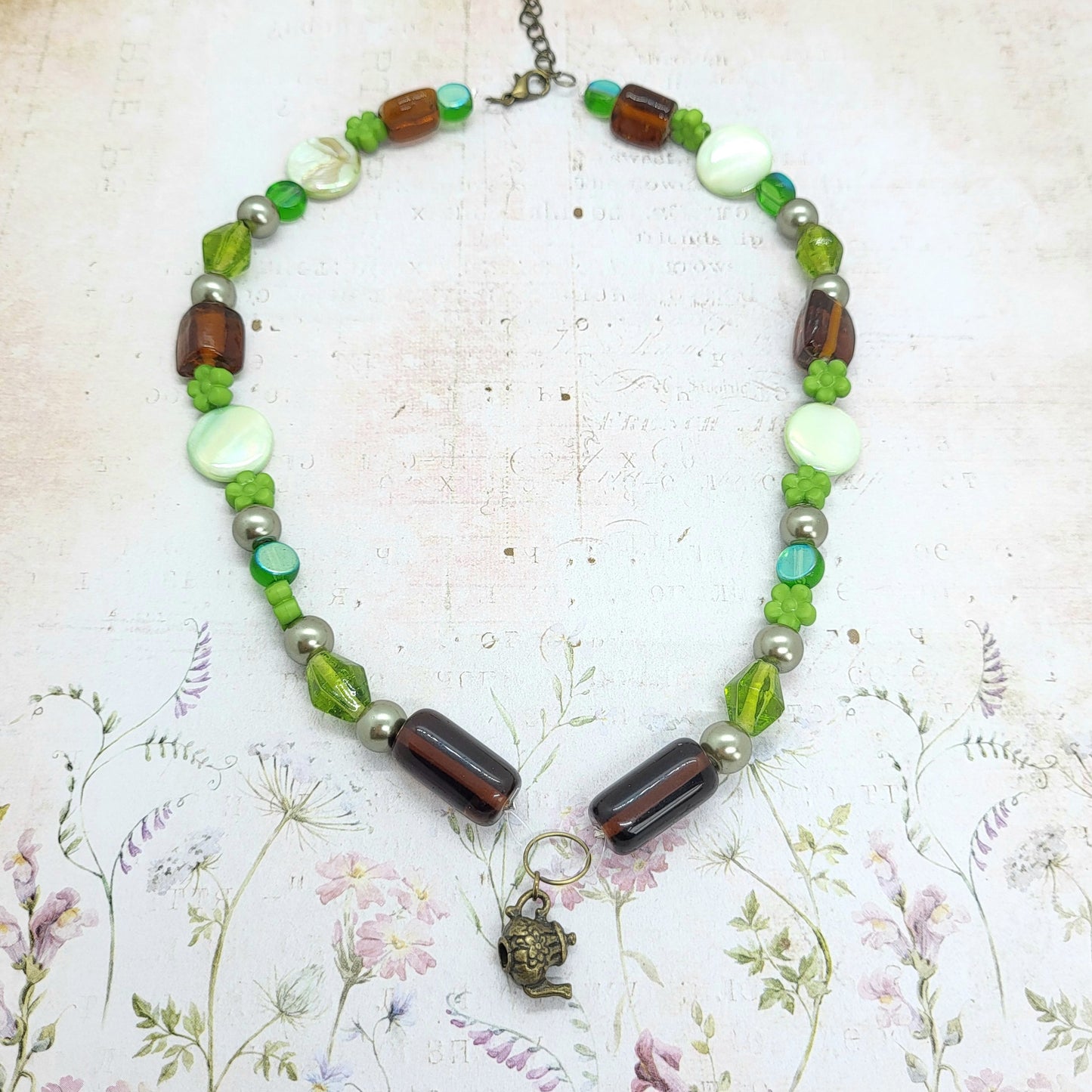 Green Beaded Teacup Necklace