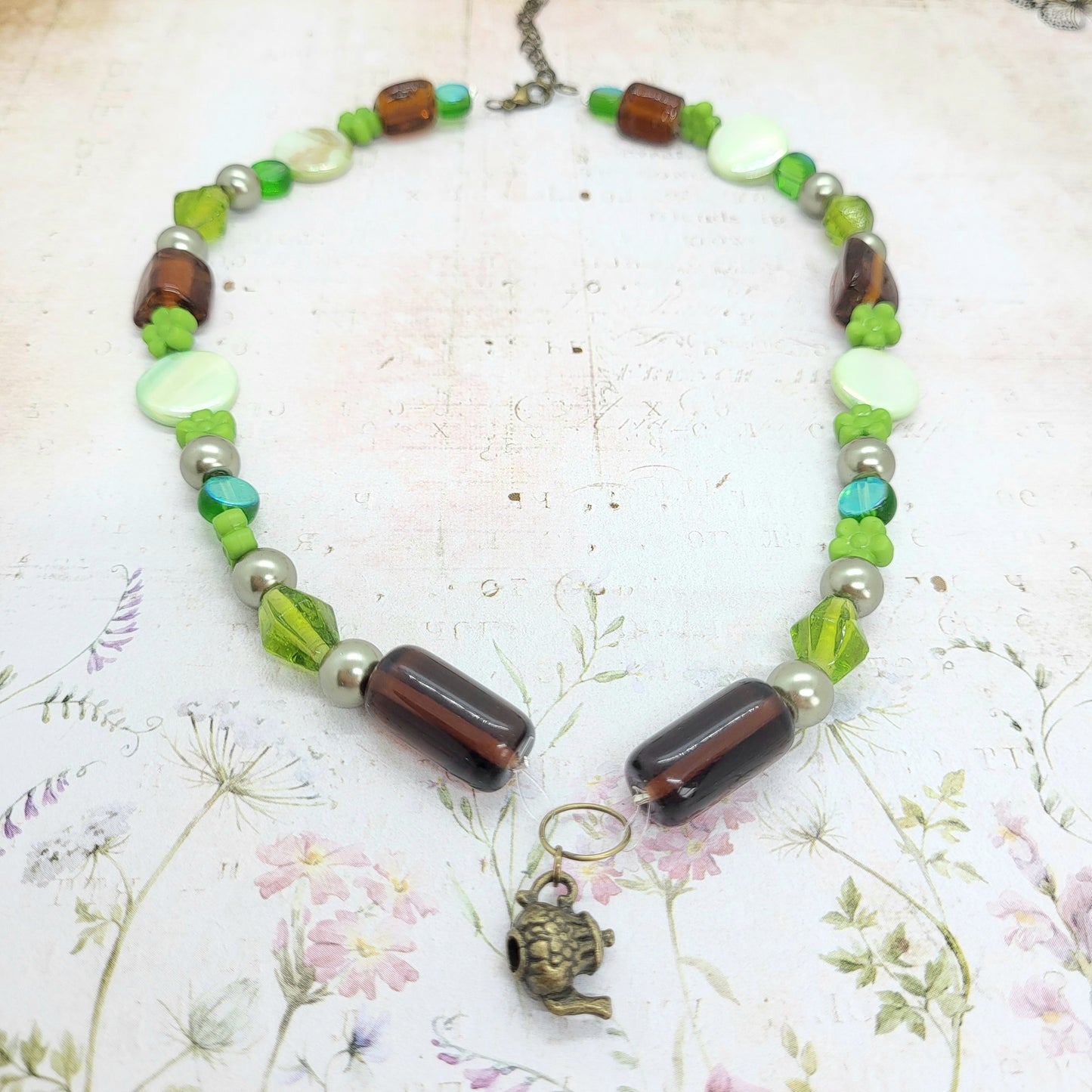 Green Beaded Teacup Necklace