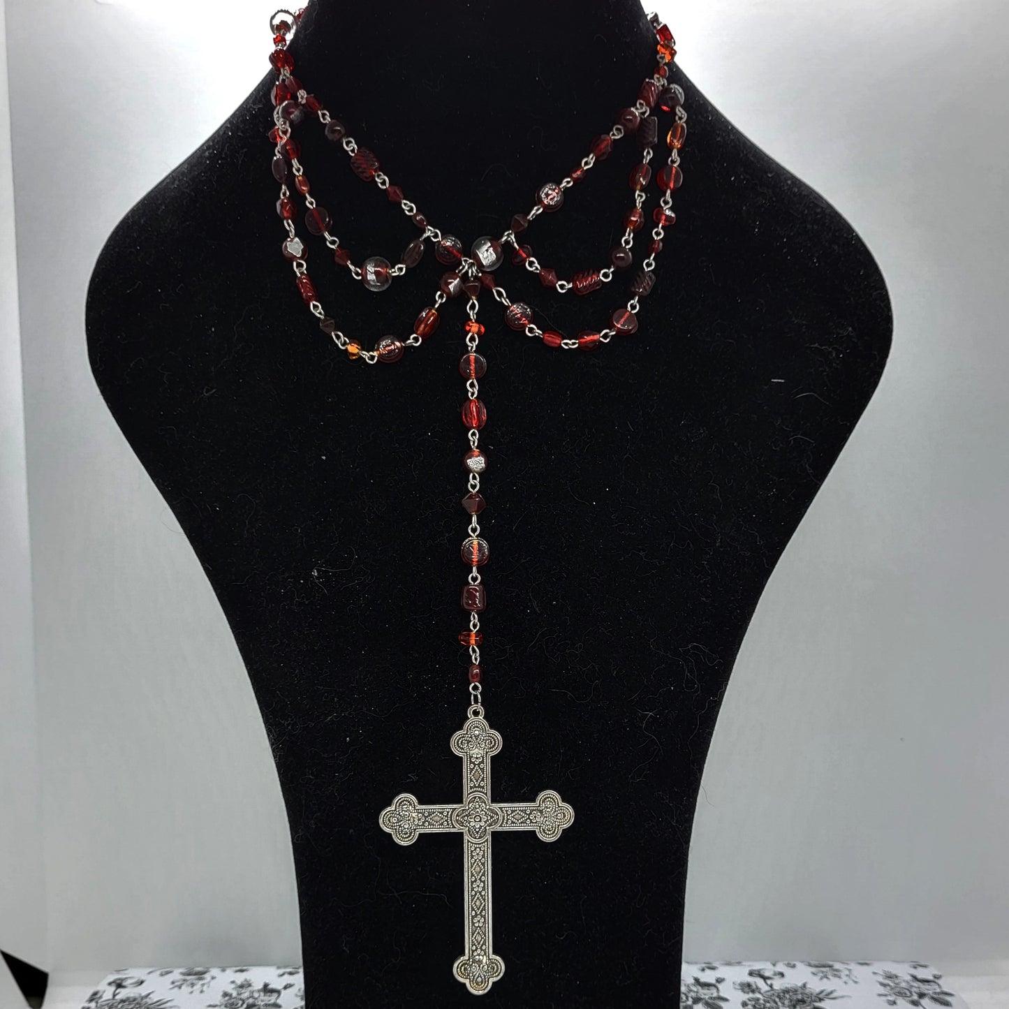 Gothic Rosary Inspired Cross Necklace