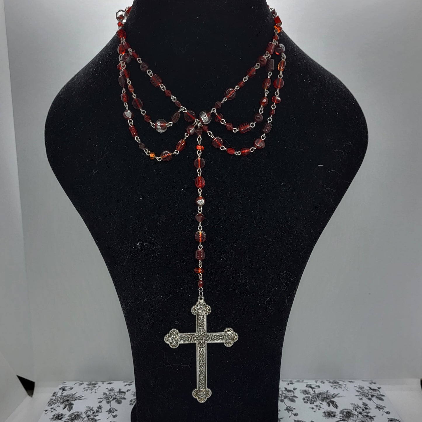 Gothic Rosary Inspired Cross Necklace