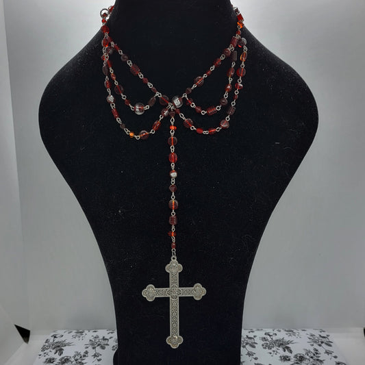 Gothic Rosary Inspired Cross Necklace