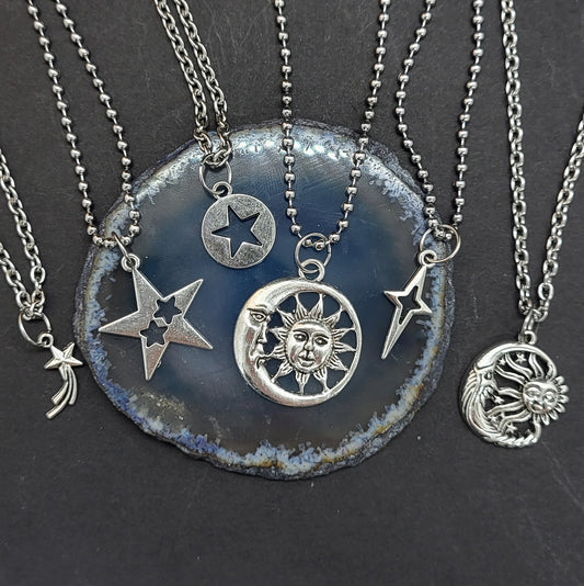 Sun, moon and star necklaces